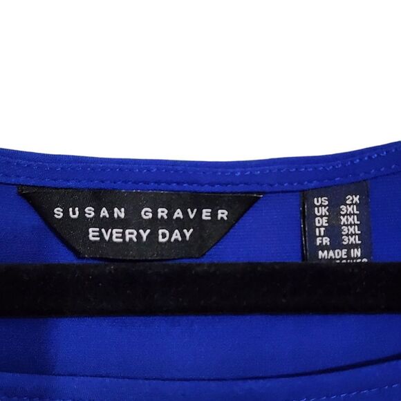 Susan Graver Every day top blue ruched bell sleeve blouse 2X - Picture 4 of 5